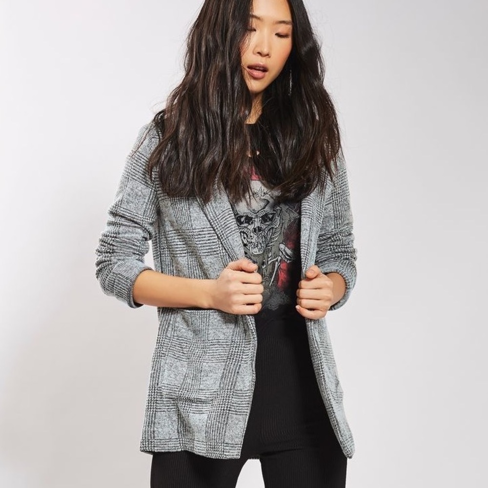 Topshop Gray Plaid Blazer